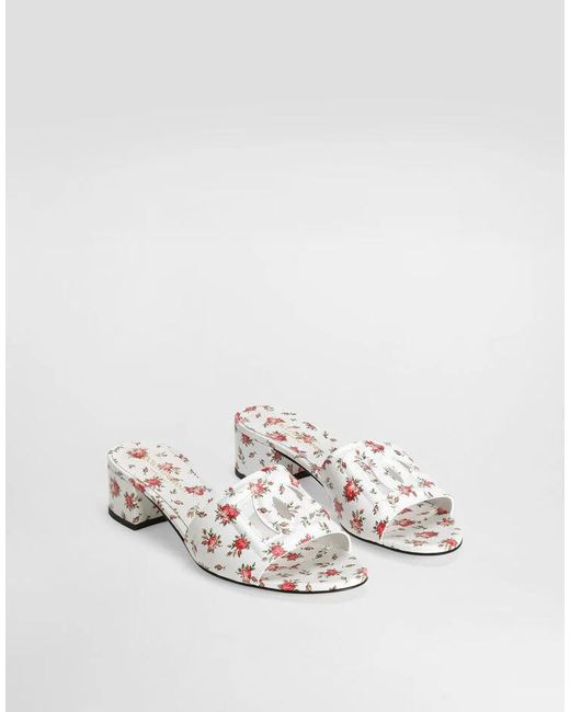 Dolce & Gabbana White Floral Block-Heel Mules