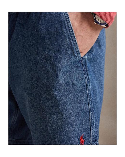 Polo Ralph Lauren Blue Polo Pony Drawstring Denim Shorts for men