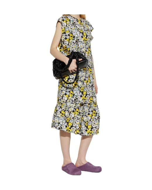 Marni White Floral Print Pleated Skirt