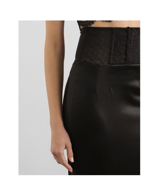 Dolce & Gabbana Black Belt Detailed Satin Calf-Length Skirt