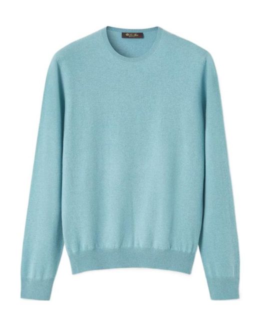 Loro Piana Blue Crew Neck Knitted Sweater for men