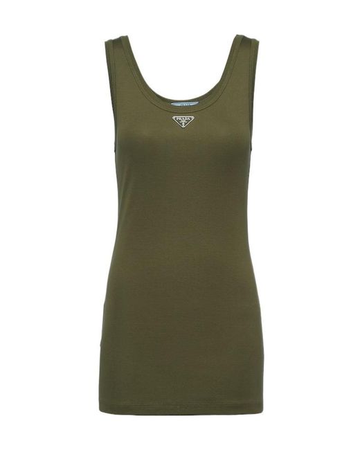 Prada Green Logo Plaque Sleeveless Tank Top