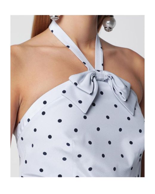 Alessandra Rich Blue Polka-Dot Halter-Neck Midi Dress