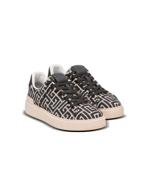 Balmain Brown Monogram Jacquard B-Court Trainers