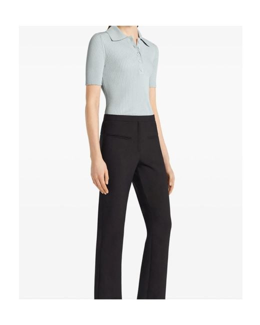 Courreges Blue Ribbed Short-Sleeve Polo Top