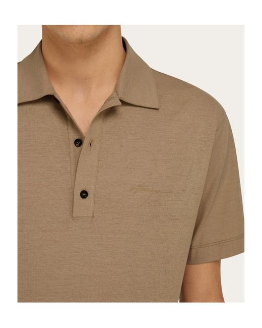 Ferragamo Natural Ferragamo Short-Sleeved Crewneck Polo Shirt for men