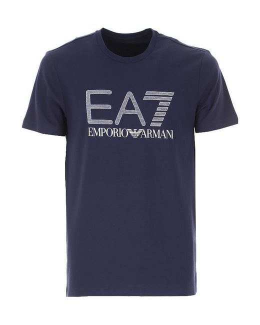 EA7 Blue Logo Printed T-Shirt for men