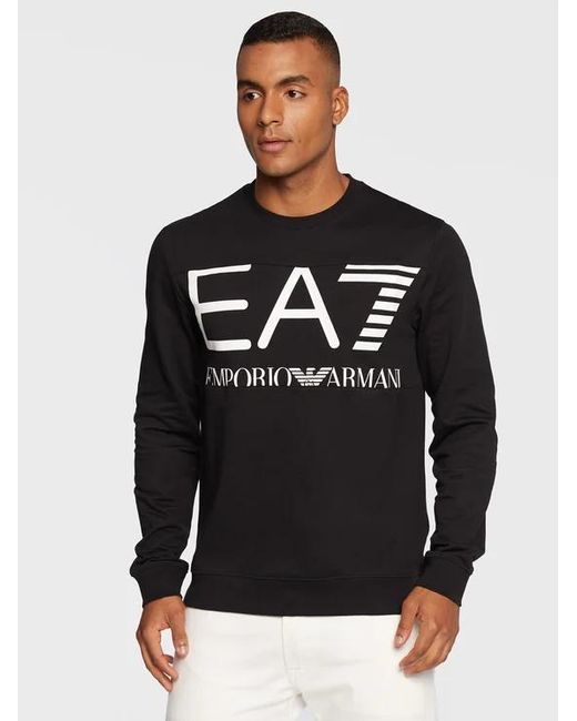 EA7 Black Round-Necked Logo Sweater for men