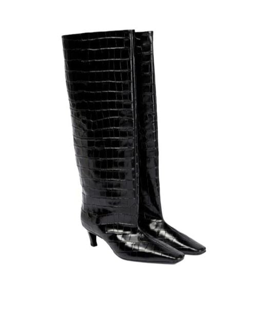 Totême Black Croc-Effect Leather Knee-High Boots
