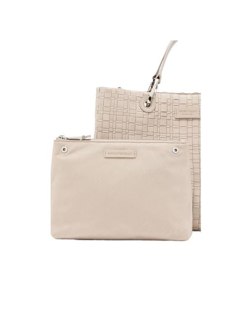 Emporio Armani Natural Logo Patch Woven Tote Bag