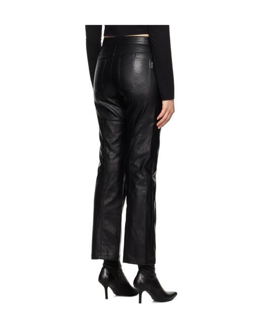 Juun.J Black Pleated Faux Leather Casual Pants