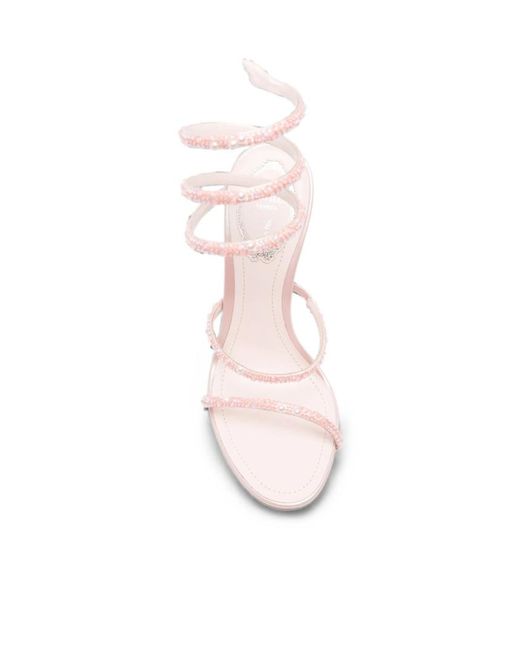 Rene Caovilla White Round-Toe High-Heeled Sandals