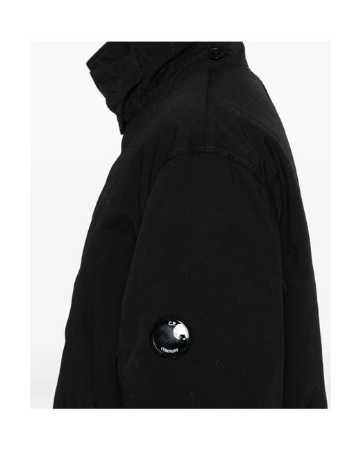 C P Company Black Button-Fastening Lens-Detail Coat for men