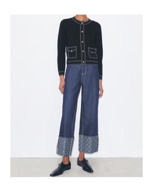 Tory Burch Black Topstitch Cardigan