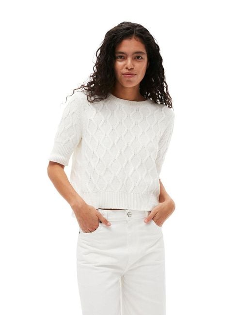 Ganni White Cotton Cable Open Back Top