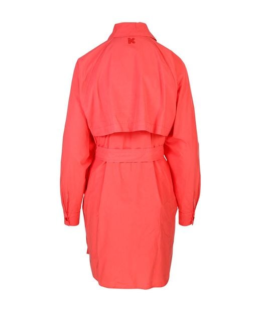 KENZO Red Asymmetric Neckline Belted Shirt Dress