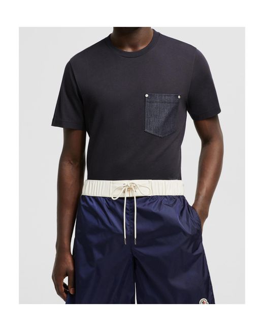 Moncler Black Cotton Denim T-Shirt With Pocket for men
