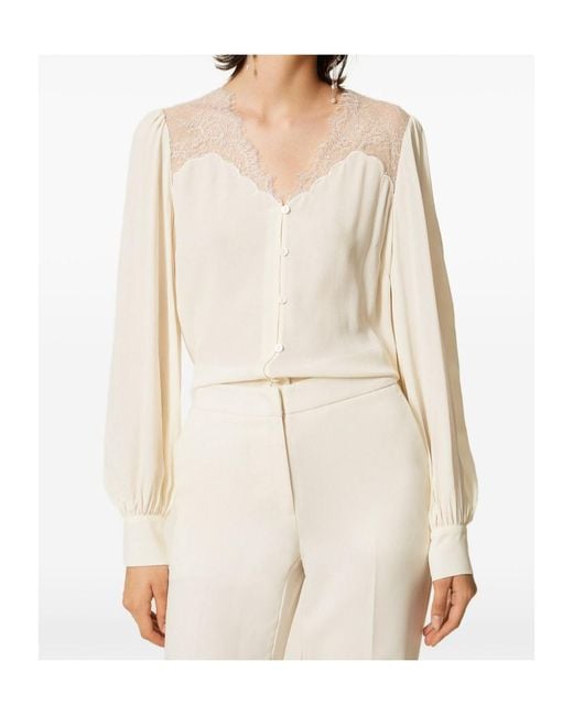 Twinset Natural Jacquard Shirt With Lace