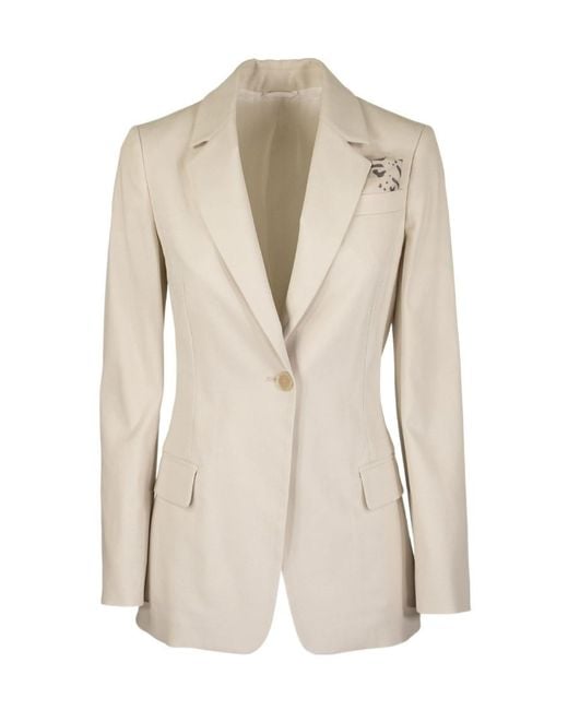 Brunello Cucinelli Natural Silk Single-Breasted Fitted Blazer