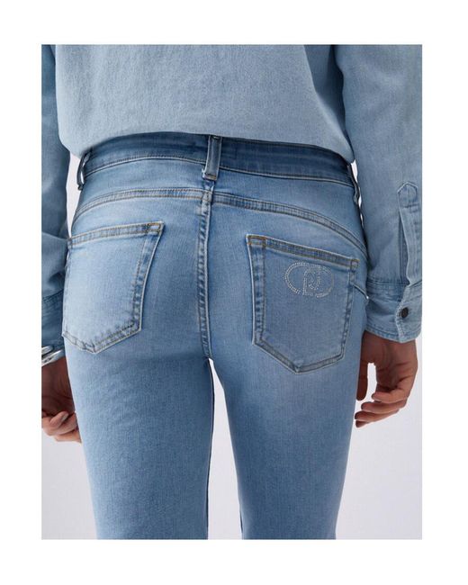Liu Jo Blue Gemstone-Appliqué Turn-Up Jeans