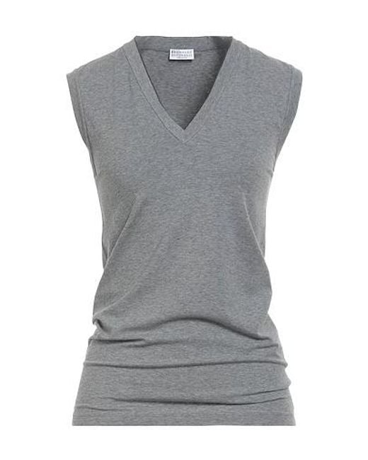 Brunello Cucinelli Gray Sleeveless V-Neck Top