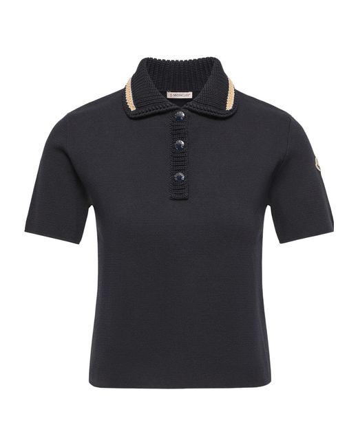 Moncler Black Cotton Knit Polo Shirt