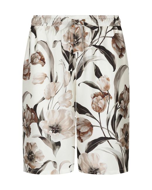Dolce & Gabbana White Floral Printed Jogging Shorts for men