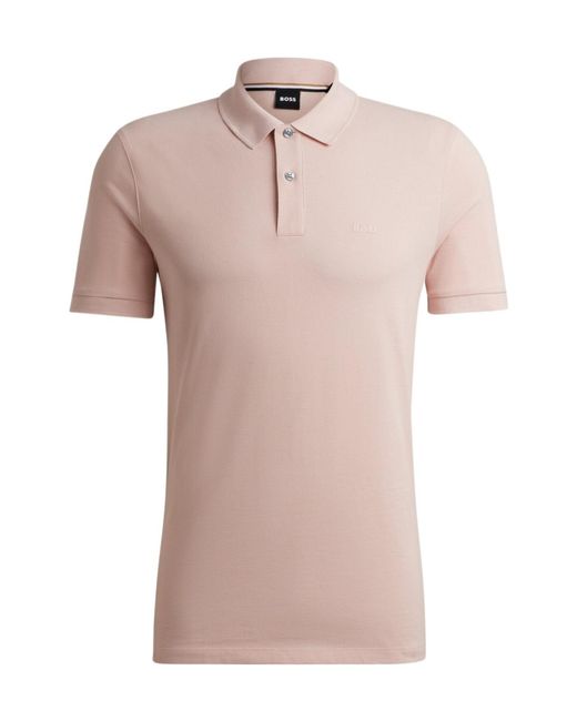 Boss Pink Pallas Logo-Embroidered Polo Shirt for men