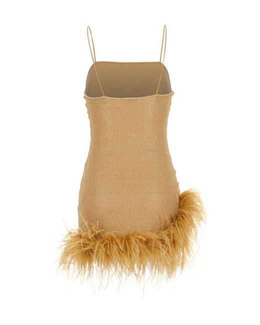 Oseree Natural Oséree Lumiere Feather-Trim Mini Dress