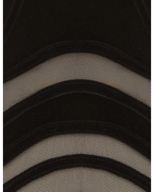 Zimmermann Black Mesh-Insert Velvet Bodysuit