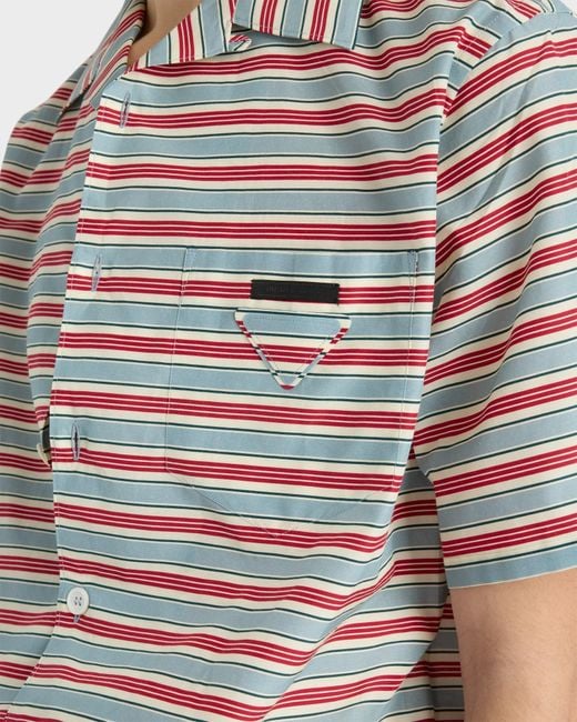 Prada Multicolor Striped Short Sleeved Bowling Shirt for men