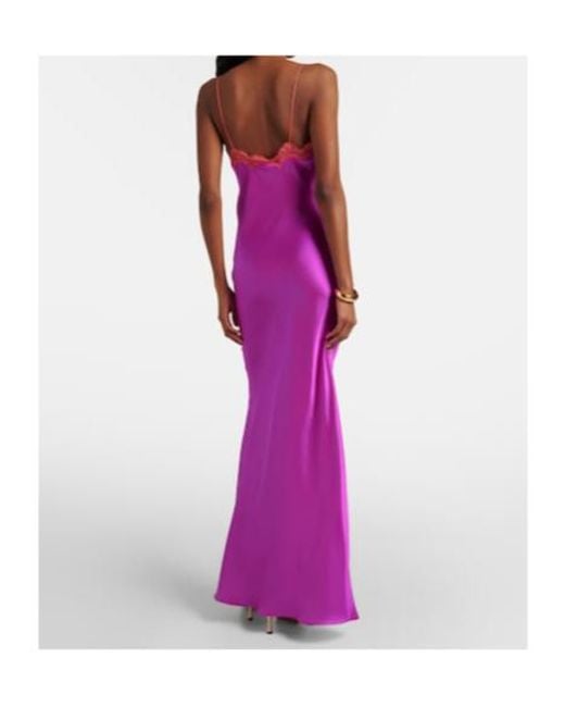 Roberto Cavalli Purple Lace-Trimmed Silk Slip Dress