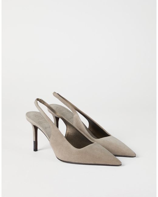 Brunello Cucinelli White Pointed Toe Slingback Pumps