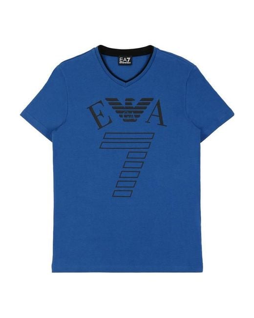 EA7 Blue Logo T-Shirt With Round Neck for men