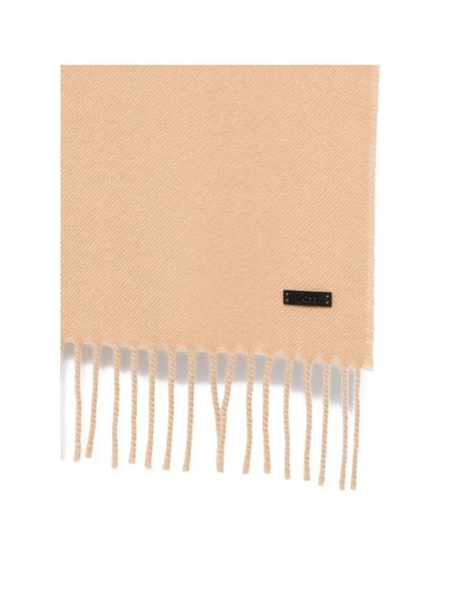 Boss White Logo-Patch Fringed Scarf for men