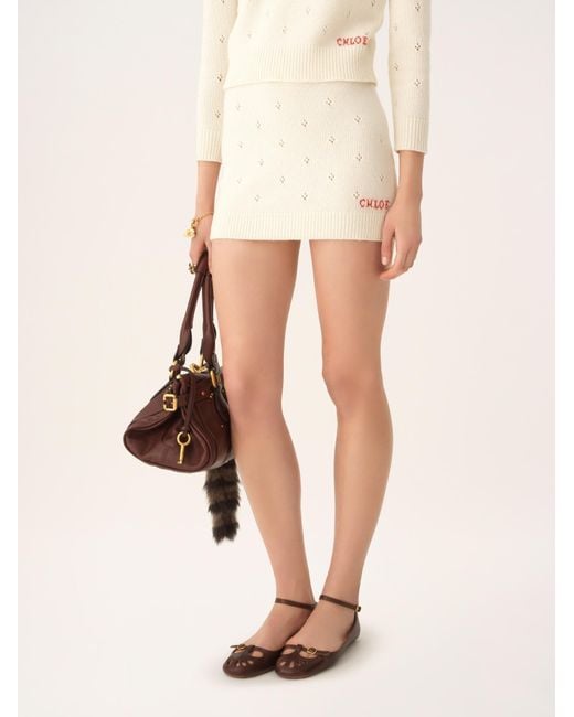 Chloé White Chloé Logo Embroidered Knitted Mini Skirt