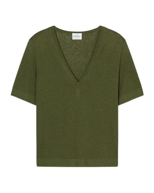 Closed Green V-Neck Short-Sleeve Sweater