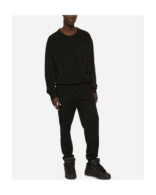 Dolce & Gabbana Black All-Over Logo Flocked Joggers for men