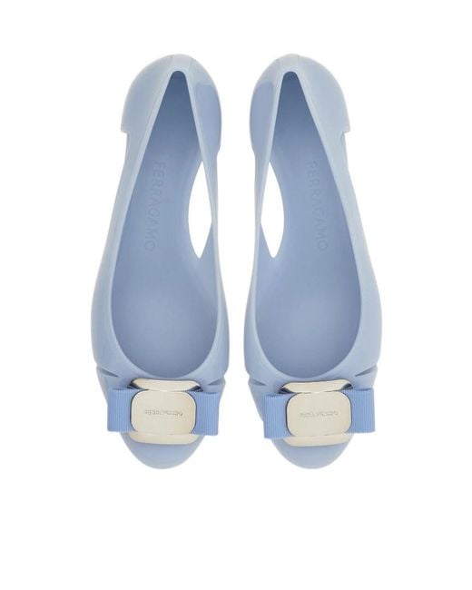 Ferragamo Blue New Vara Plate Jelly Ballet Flat