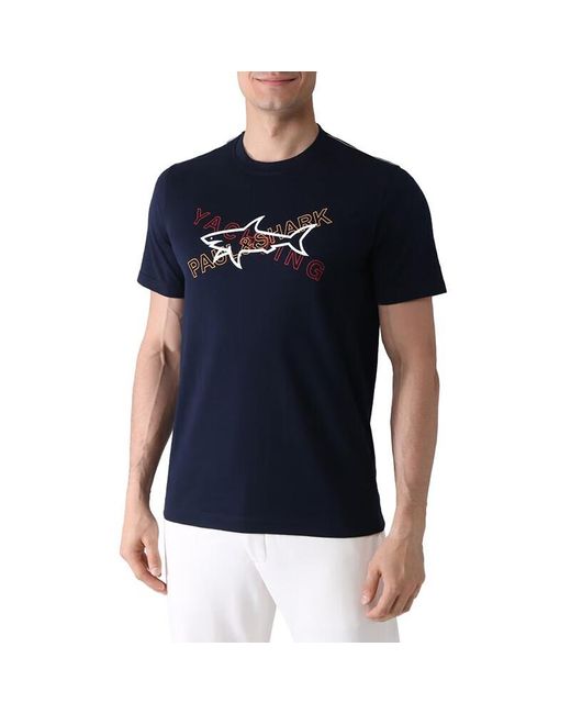 Paul & Shark Blue Logo T-Shirt With Round Neck Pattern for men