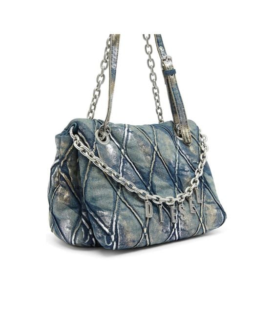 DIESEL Blue Charm D Quilted Metallic-Foil Shoulder Bag