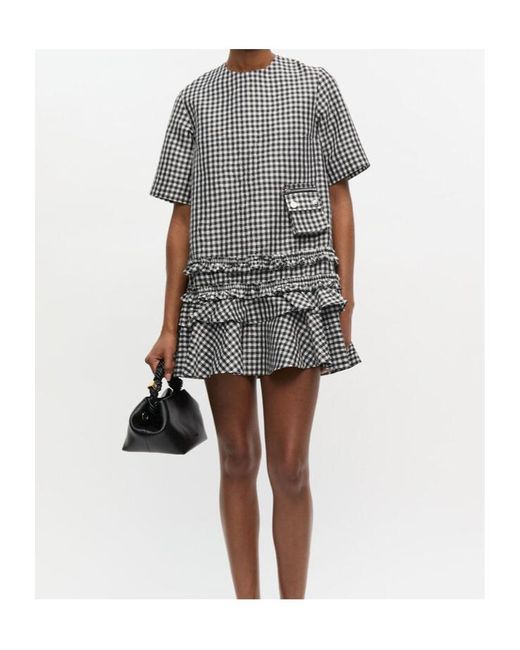 Ganni Gray Checked Mini Dress