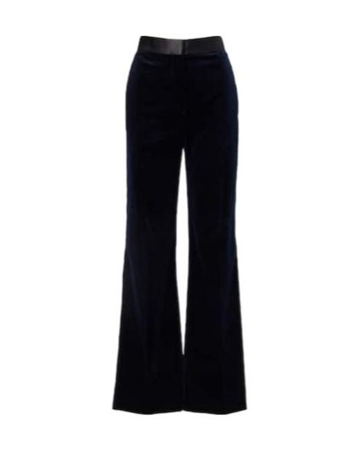 Victoria Beckham Blue Satin-Trimmed Velvet Wide-Leg Pants