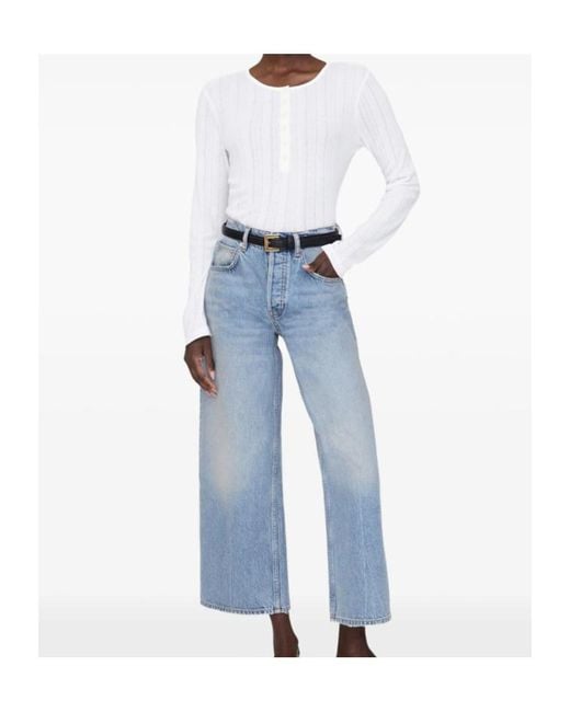 Anine Bing White Pia Long-Sleeved Ribbed T-Shirt