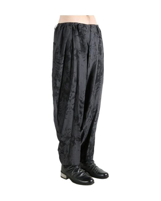 Yohji Yamamoto Gray Jacquard Pattern Drape Pants for men