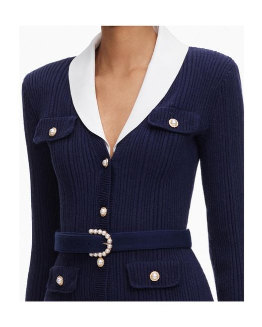 Self-Portrait Blue Ribbed Knit Cardigan