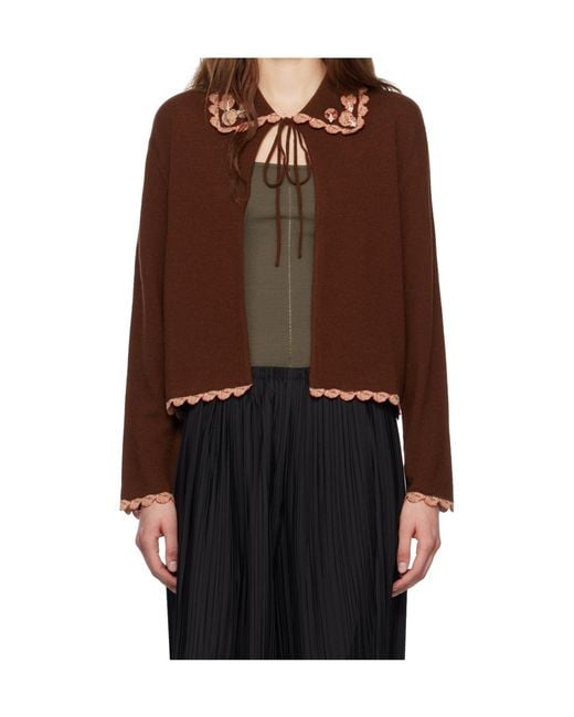 Bode Brown Rookie Long-Sleeved Wool Knit Cardigan