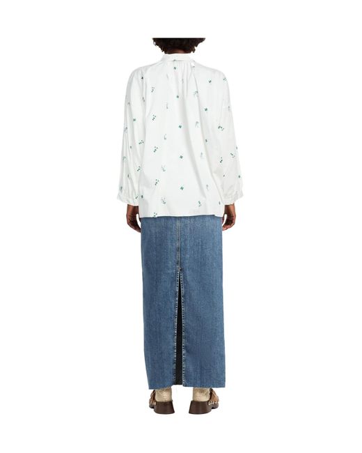 Weekend by Maxmara White Solid Color With Embroidery, Classic Turn-Down Collar, Button
