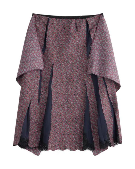 Maison Margiela Purple Paisley-Print Lace-Trim Midi Skirt