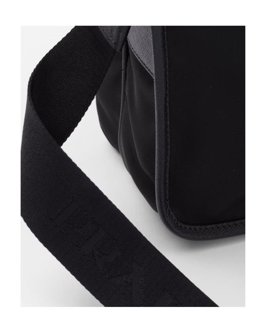 Prada Black Logo Plaque Fold-Over Shoulder Bag for men